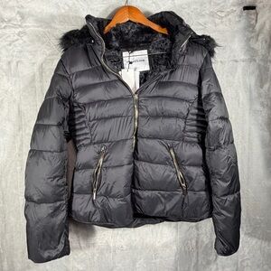 Sweet Look Black Quilted Faux Fur Lined Puffer Jacket NWT Size XL